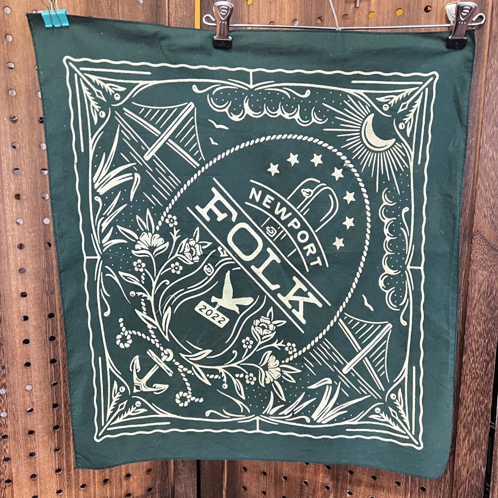 Newport Folk Festival 2022 Green White Bandana Scarf 21x19.5 inches